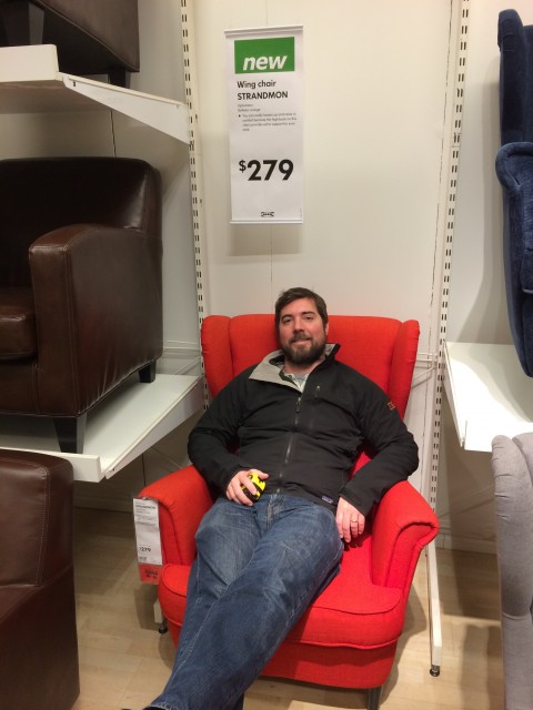 We didn't get this chair, but doesn't he look comfy?