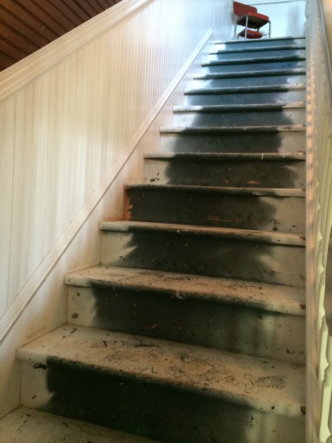 No more carpeting on the stairs! Brian, Mimi, Alicia and Meghan pulled every nail and staple out of the floors.